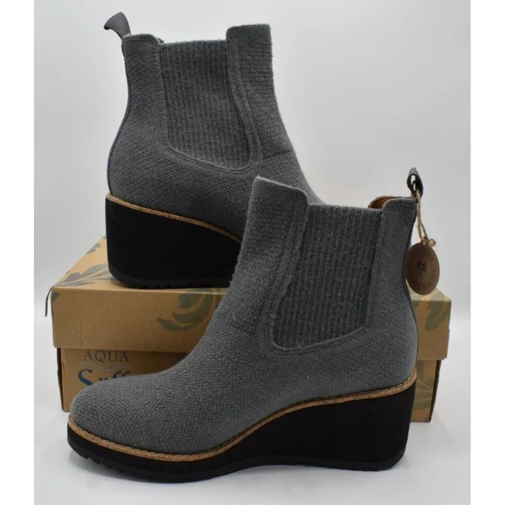 Sofft Womens Size 7.5 Eiley Grey Knit Water Resistant Platform Wedge Boots Shoes